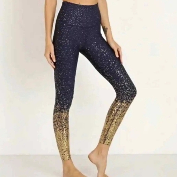 Beyond Yoga Blue and Gold Yoga Leggings Size Small - Picture 3 of 8